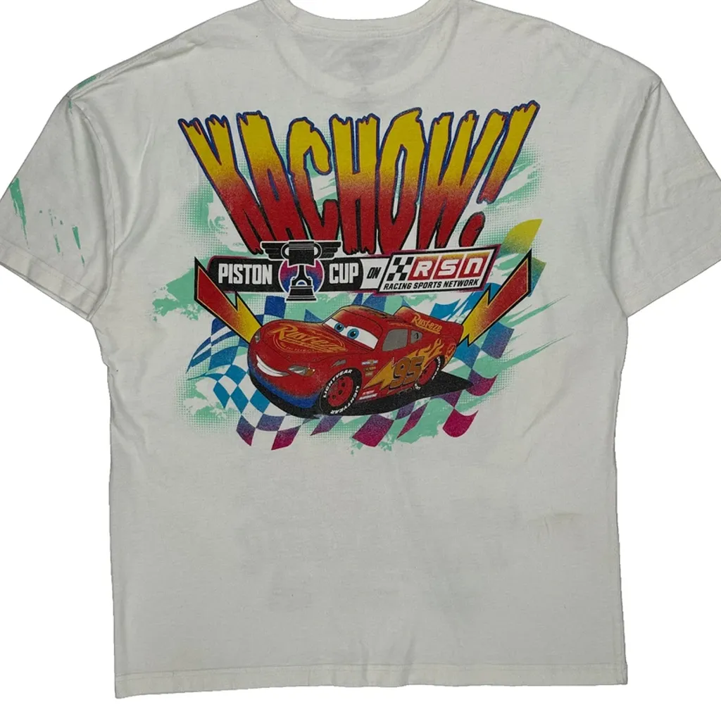 Boys Disney Lightning Mcqueen T-Shirt - 2XL White Cotton Blend - Image 7