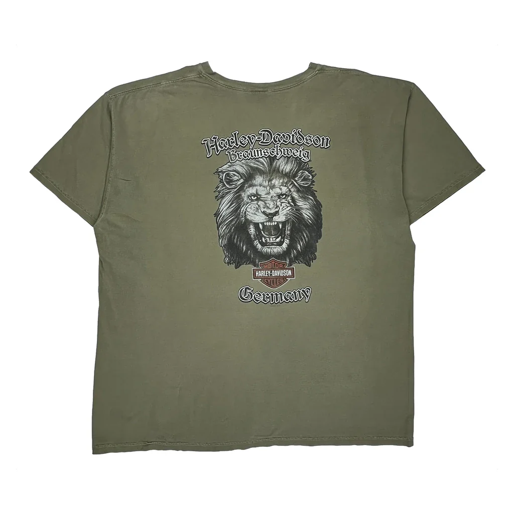 Braunschweig Germany Harley Davidson Graphic T-Shirt - 2XL Green Cotton - Image 2