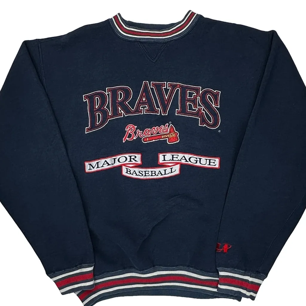 Braves Logo Athletics Mlb Sweatshirt - Medium Navy Cotton Blend - Image 4