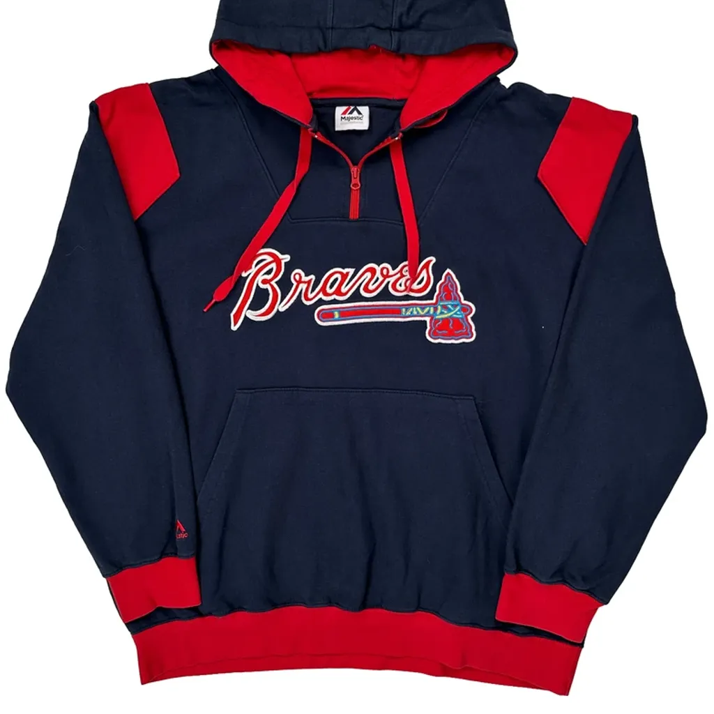 Braves Majestic Mlb Hoodie - XL Navy Cotton - Image 5