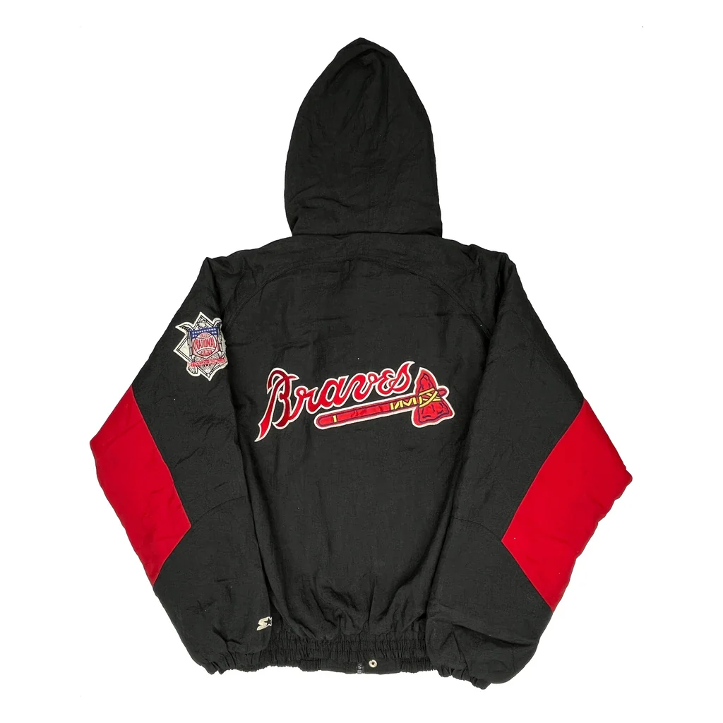 Braves Starter Mlb Baseball Jacket - Large Black Nylon - Image 2