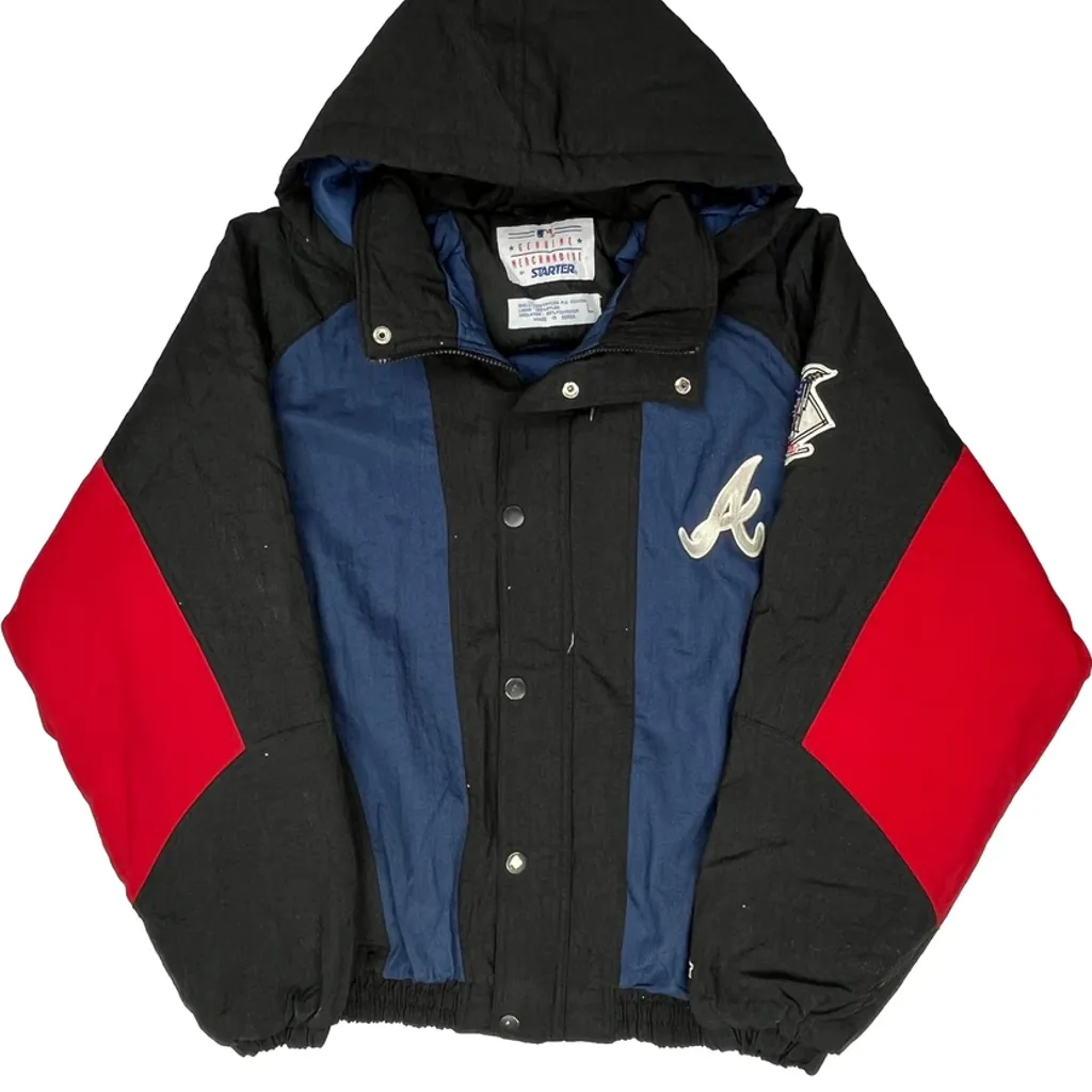 Braves Starter Mlb Baseball Jacket - Large Black Nylon - Image 4