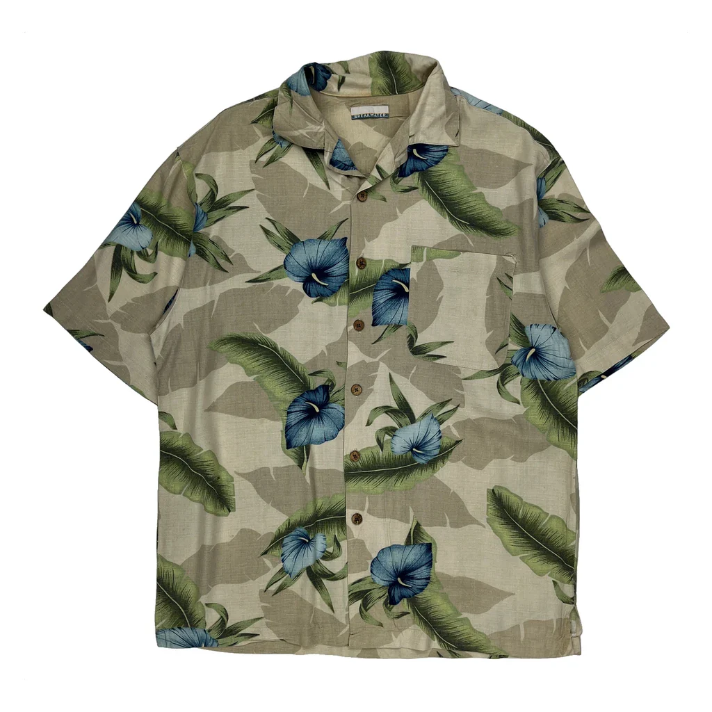 Breakwater Floral Hawaiian Shirt - Large Beige Cotton