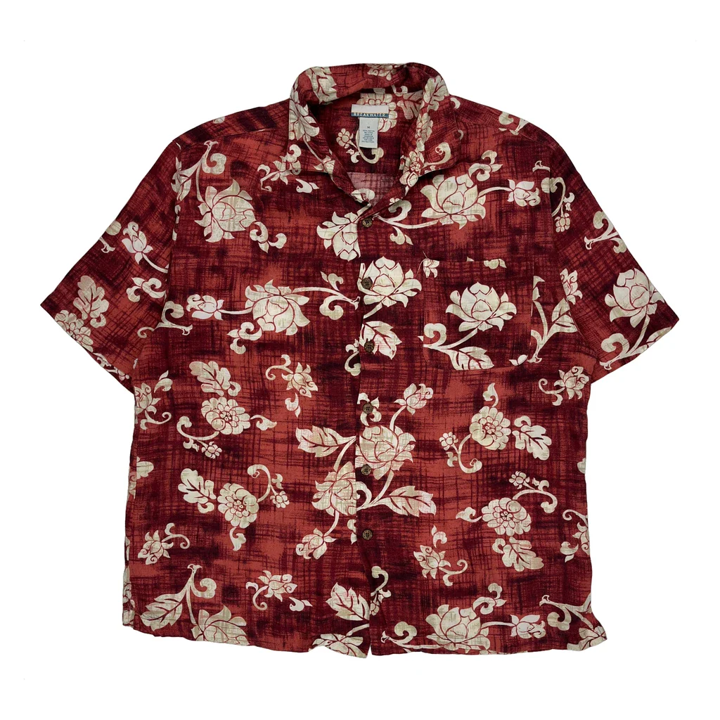 Breakwater Floral Hawaiian Shirt - Medium Red Viscose