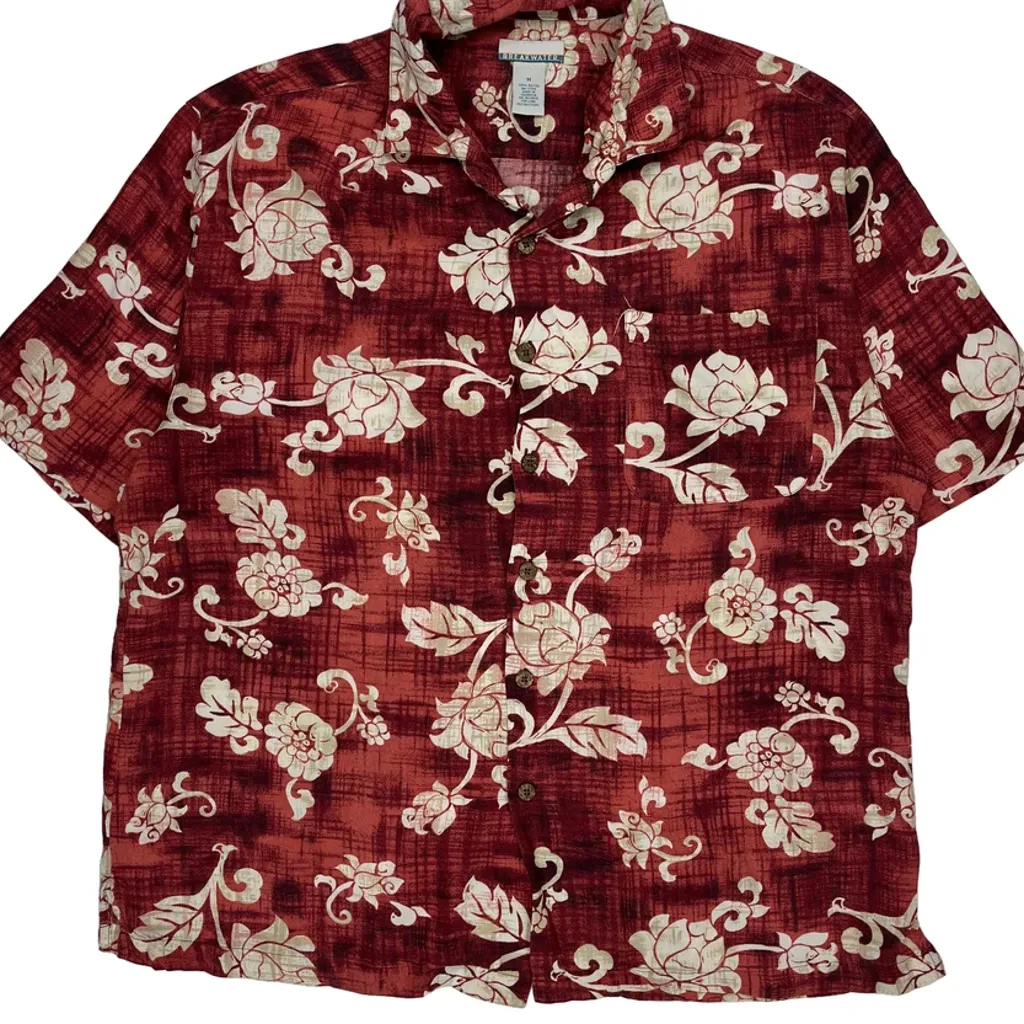 Breakwater Floral Hawaiian Shirt - Medium Red Viscose - Image 4