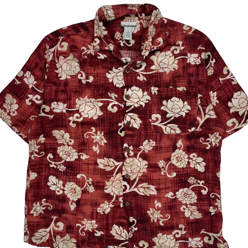 Breakwater Floral Hawaiian Shirt - Medium Red Viscose - Image 5