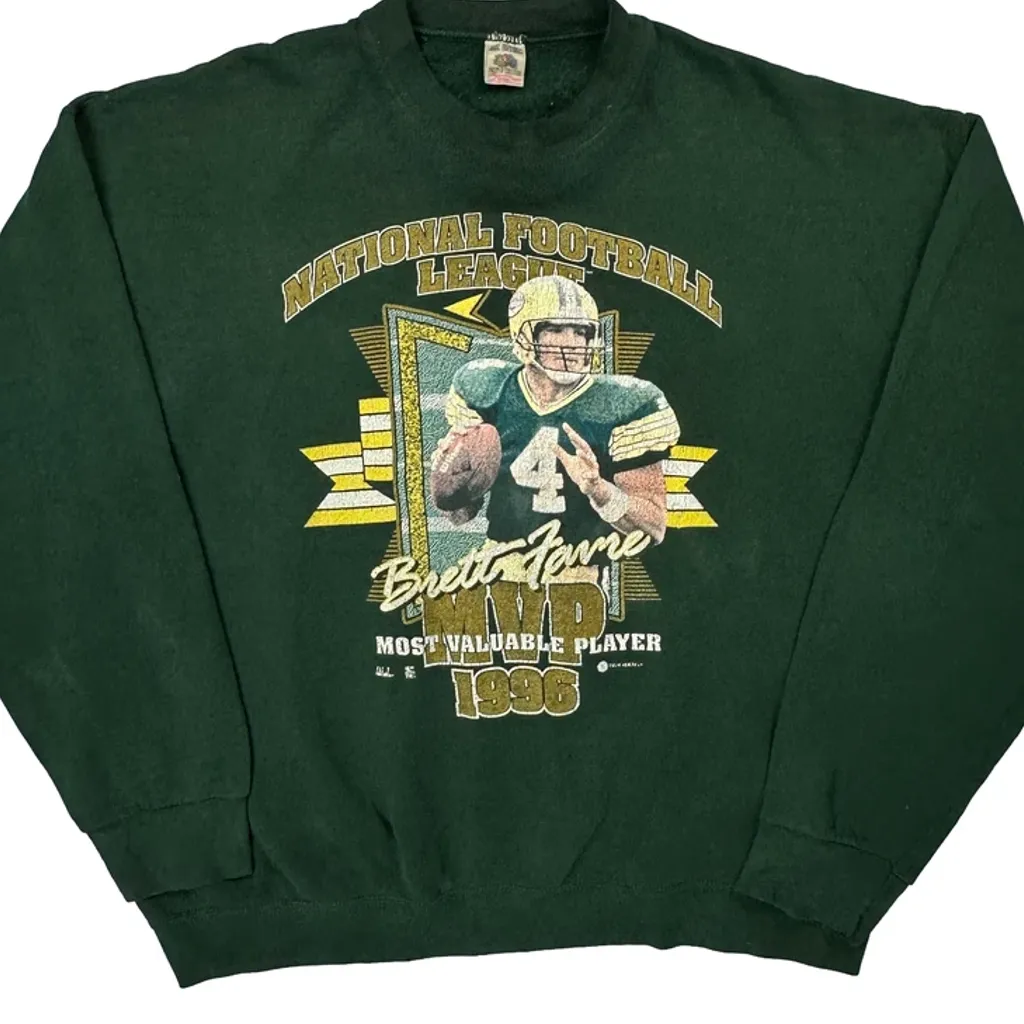 Brett Favre Mvp 1996 Fruit Of The Loom Nfl Sweatshirt - 2XL Green Cotton - Image 4