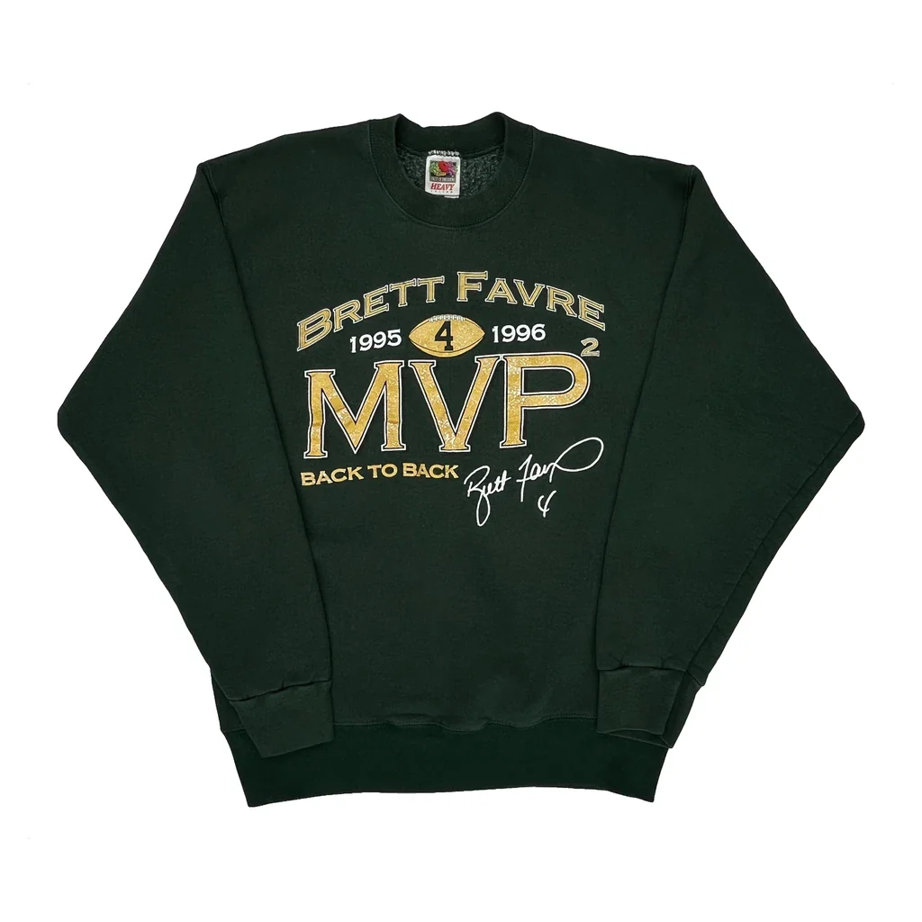 Brett Favre Mvp Fruit Of The Loom Graphic Sweatshirt - Large Green Cotton