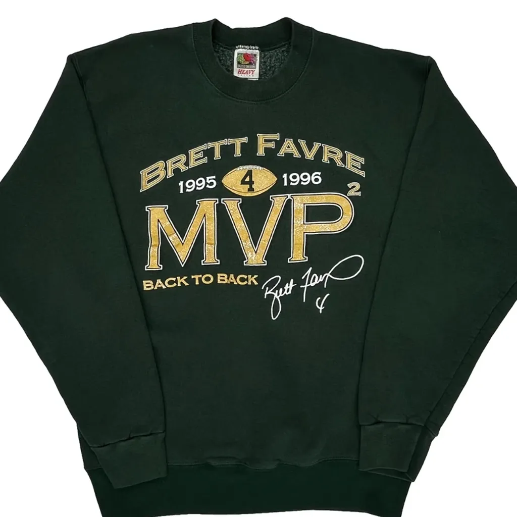 Brett Favre Mvp Fruit Of The Loom Graphic Sweatshirt - Large Green Cotton - Image 4