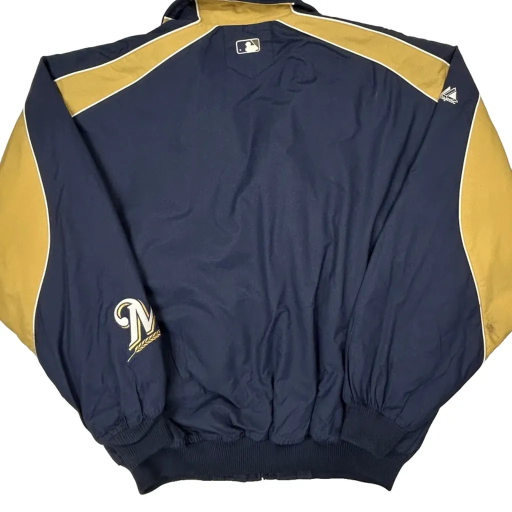 Brewers Majestic Mlb Baseball Jacket - XL Navy Polyester - Image 6