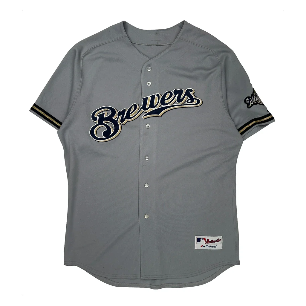 Brewers Majestic Mlb Jersey - XL Grey Polyester