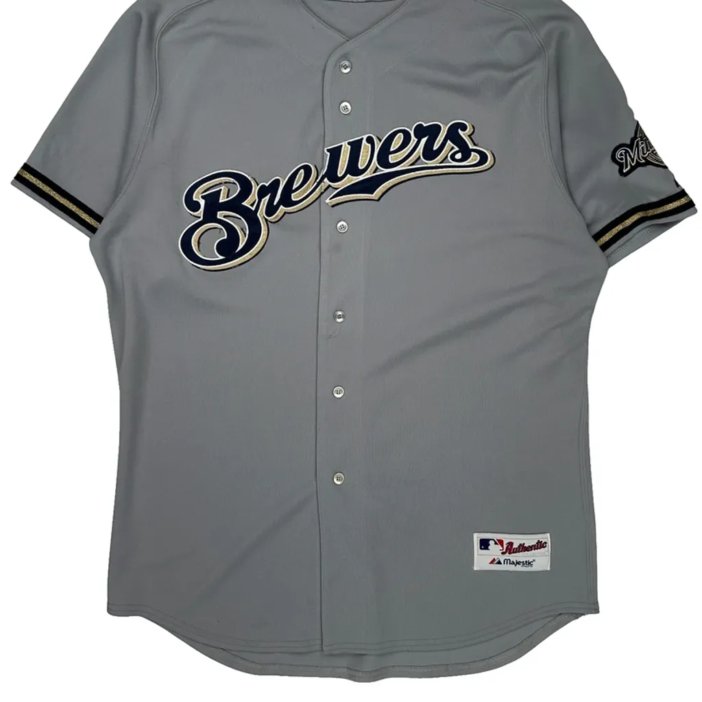 Brewers Majestic Mlb Jersey - XL Grey Polyester - Image 4