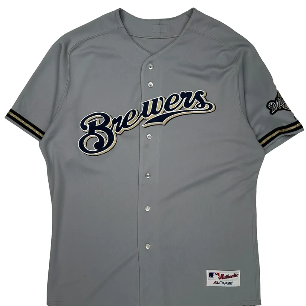 Brewers Majestic Mlb Jersey - XL Grey Polyester - Image 5