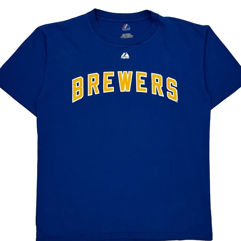 Brewers Majestic Mlb T-Shirt - Medium Blue Cotton - Image 5
