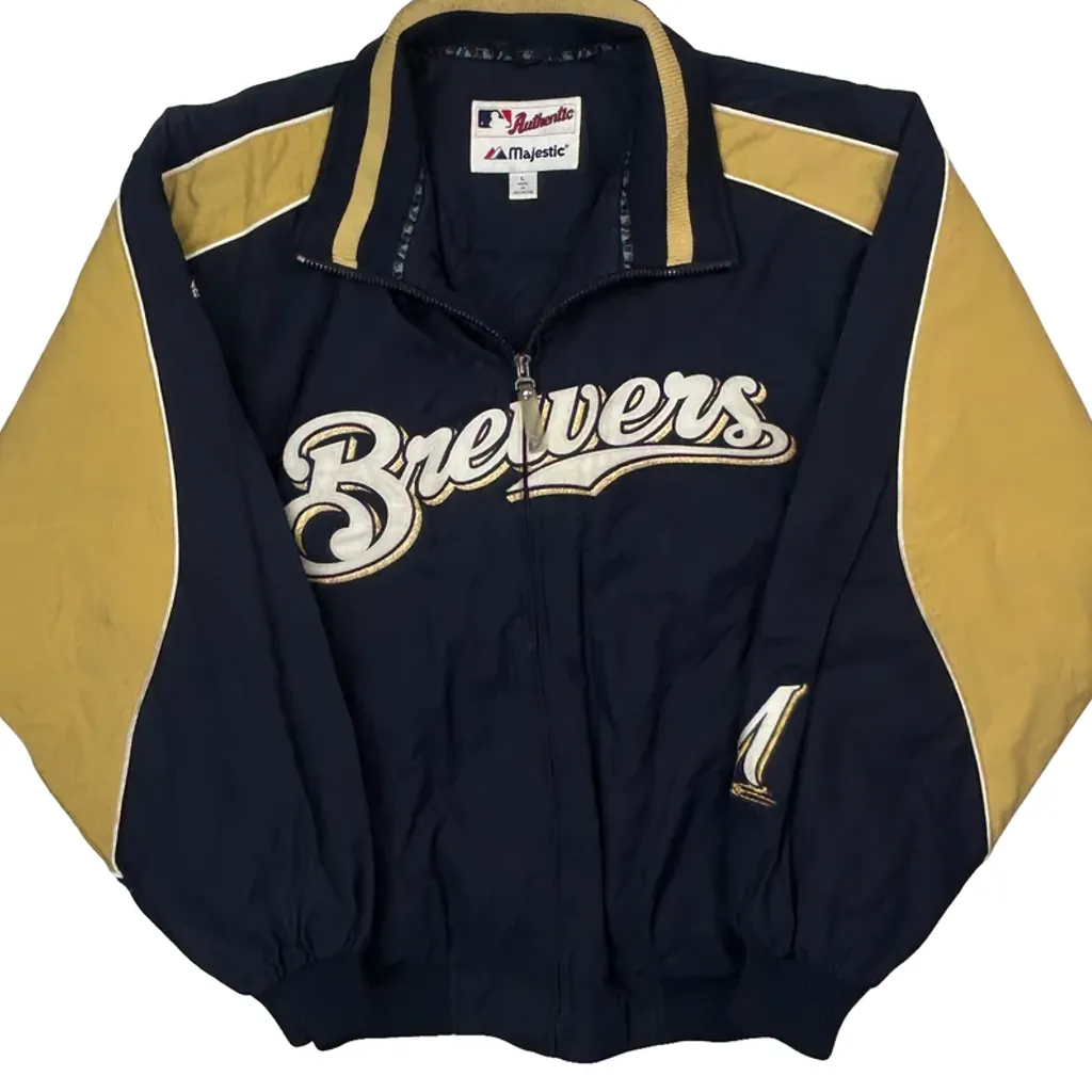 Brewers Majestic Mlb Windbreaker - Large Navy Polyester - Image 4