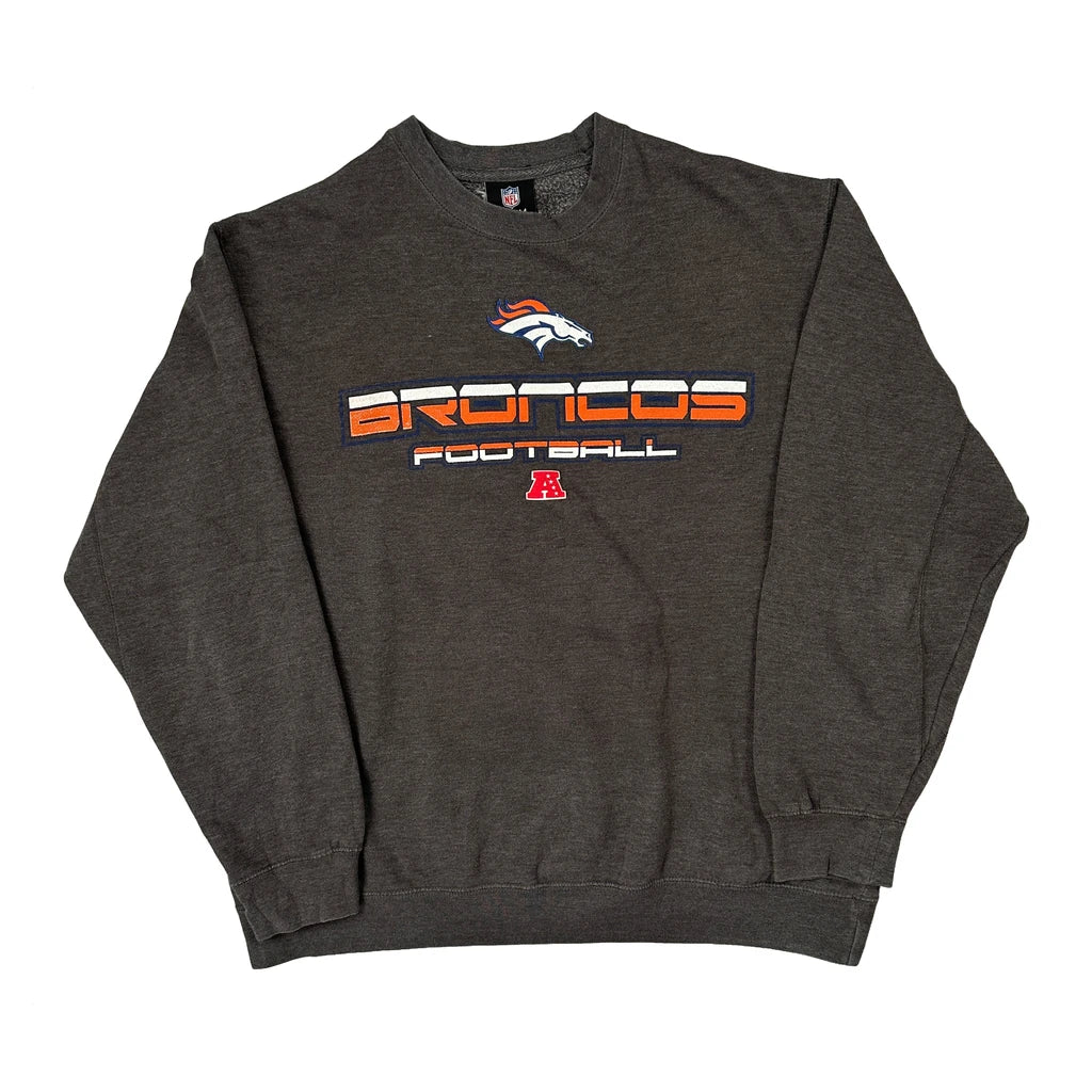 Broncos Nfl Football Sweatshirt - Large Grey Cotton Blend