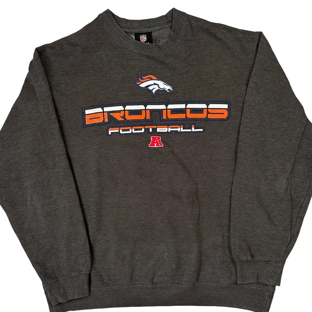 Broncos Nfl Football Sweatshirt - Large Grey Cotton Blend - Image 6