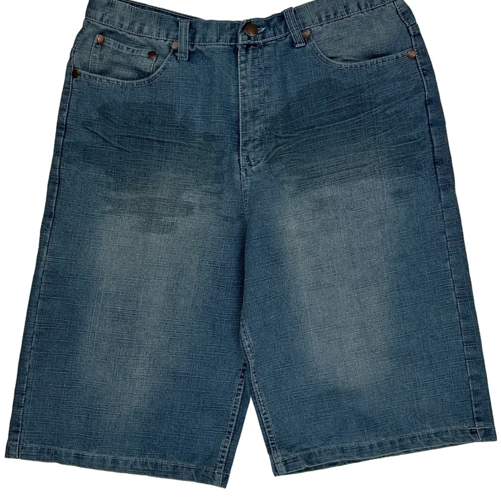 Brooklyn Express Baggy Denim Shorts - 34W 15L Blue Denim - Image 10
