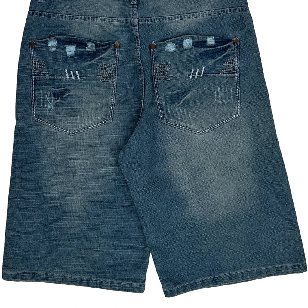 Brooklyn Express Baggy Denim Shorts - 34W 15L Blue Denim - Image 8
