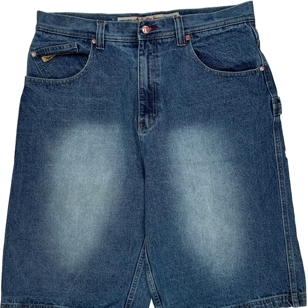 Brooklyn Xpress Baggy Denim Shorts - 34W 11L Blue Cotton - Image 9