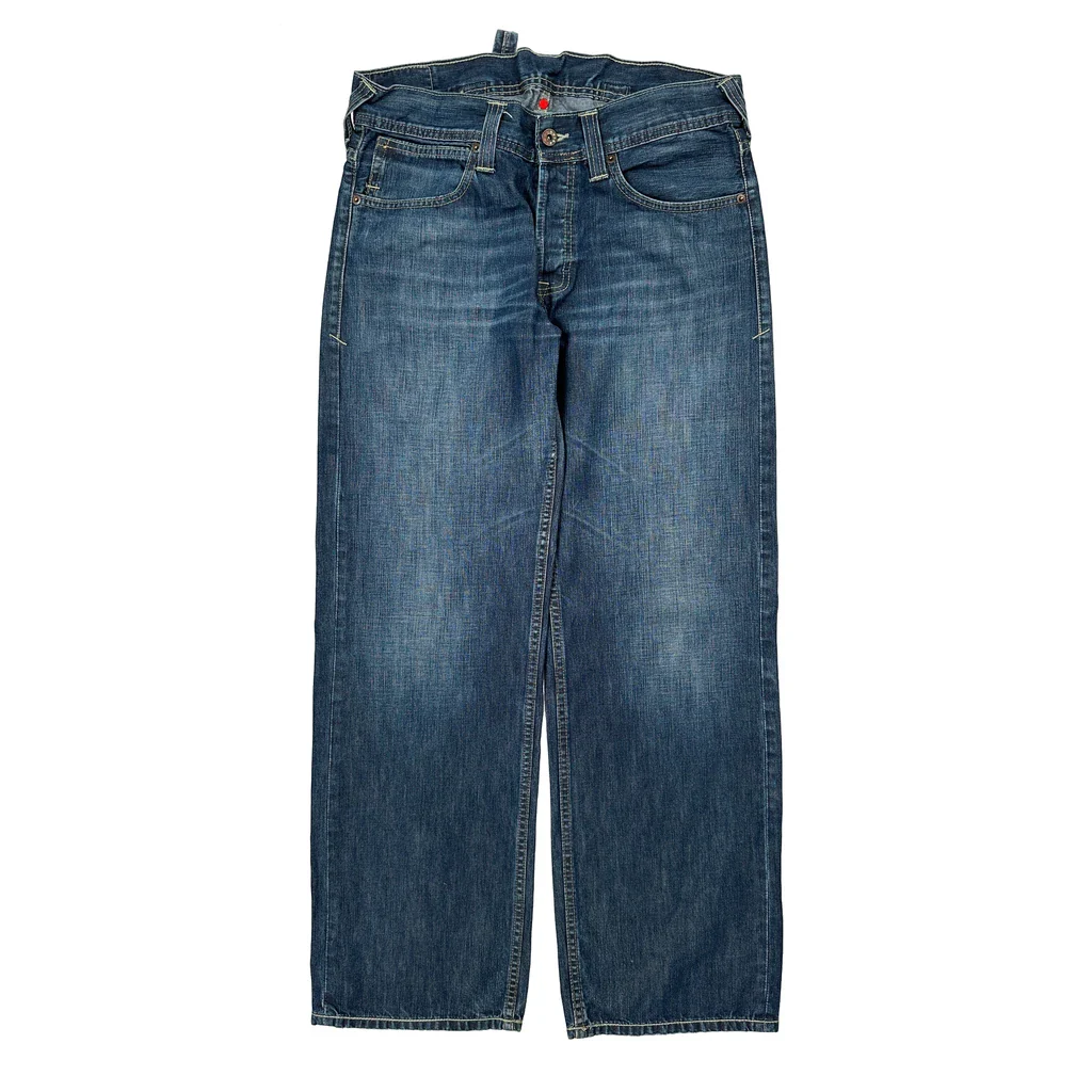 Buckle Back Evisu Wide Leg Jeans - 32W 32L Blue Denim - Image 2