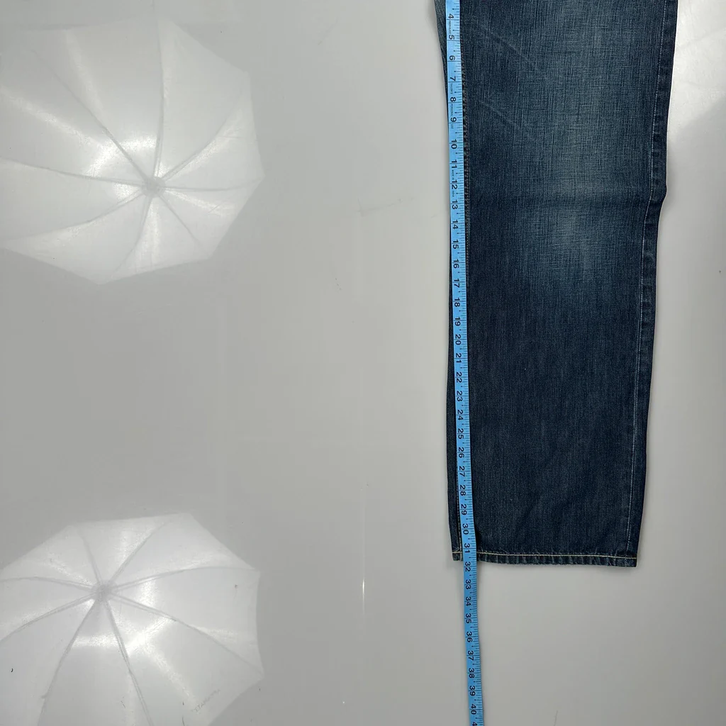 Buckle Back Evisu Wide Leg Jeans - 32W 32L Blue Denim - Image 5