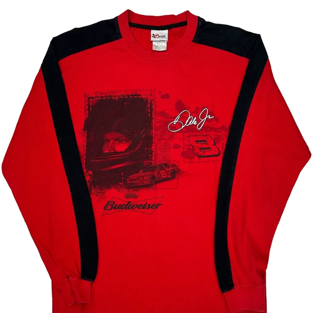 Budweiser Chase Authentics Dale Earnhardt Long Sleeve T-Shirt - Medium Red Cotton - Image 4