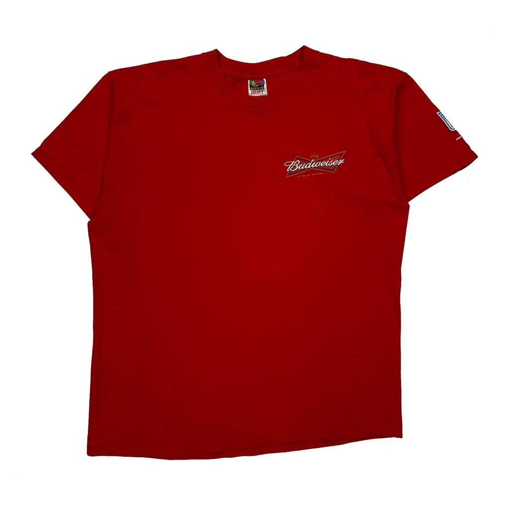Budweiser Logo Fruit Of The Loom Graphic T-Shirt - XL Red Cotton