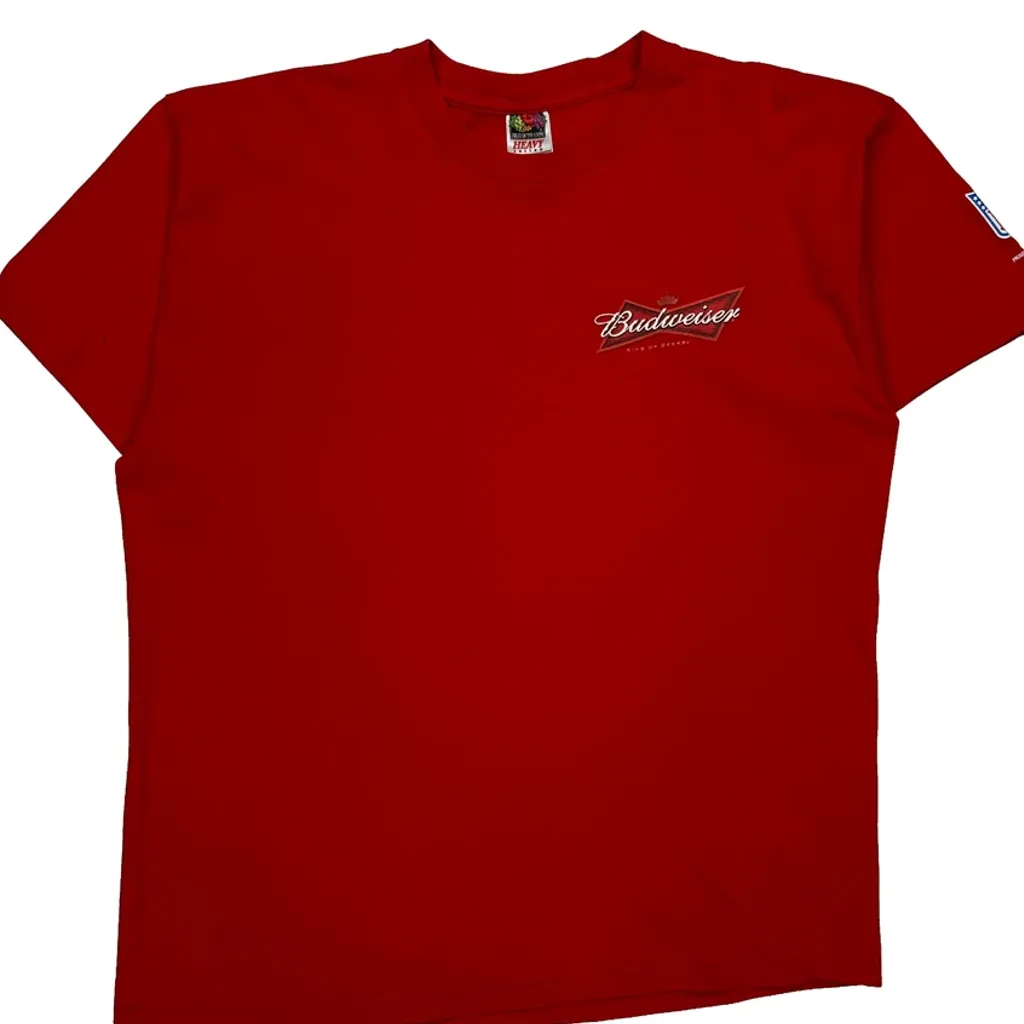 Budweiser Logo Fruit Of The Loom Graphic T-Shirt - XL Red Cotton - Image 4