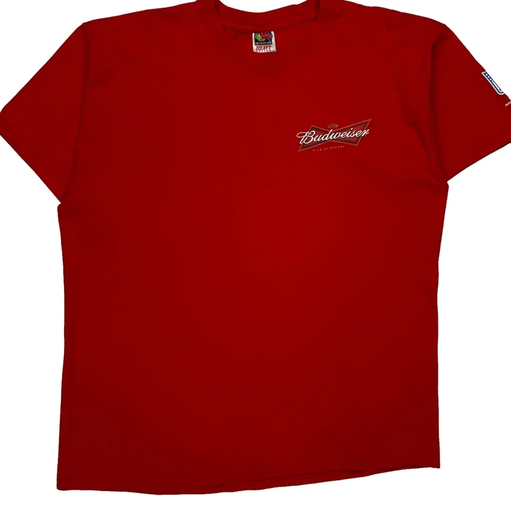 Budweiser Logo Fruit Of The Loom Graphic T-Shirt - XL Red Cotton - Image 5