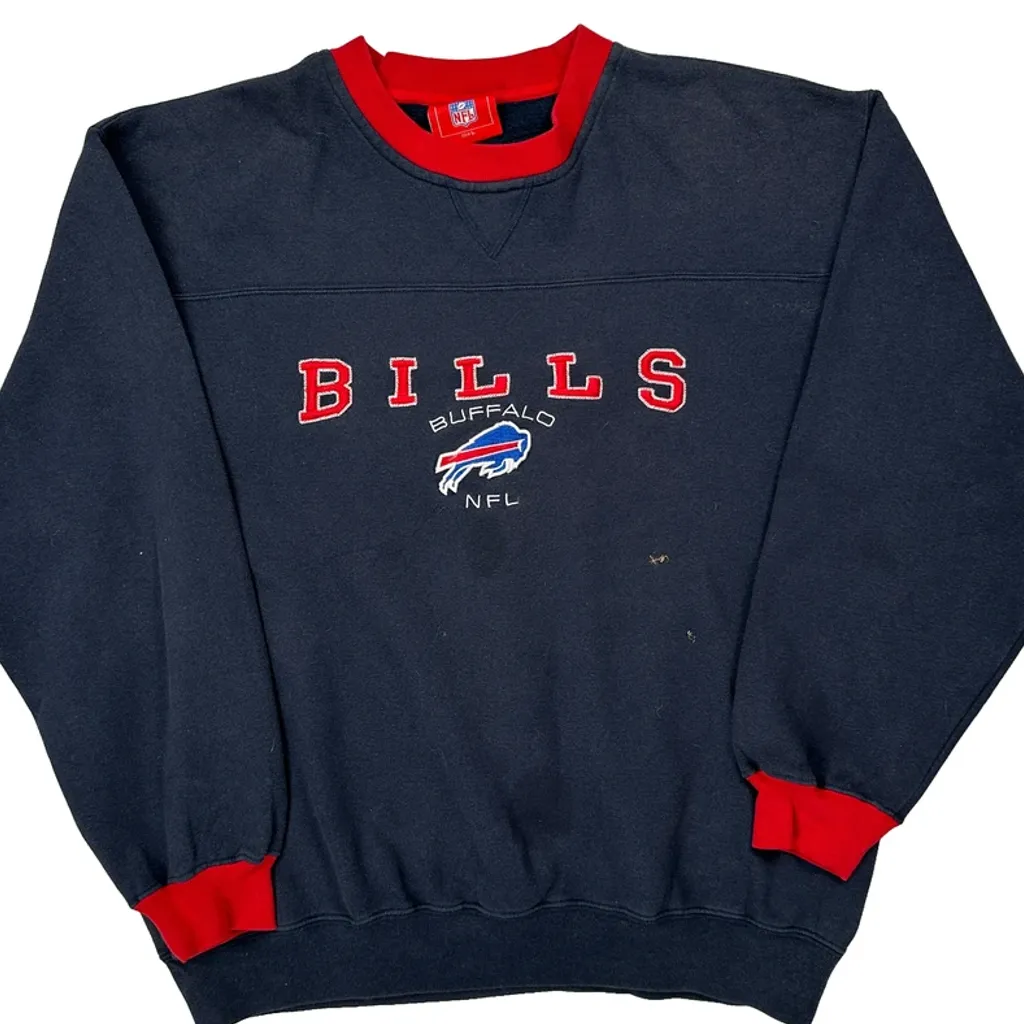 Buffalo Bills Nfl Sweatshirt - Large Navy Cotton - Image 4