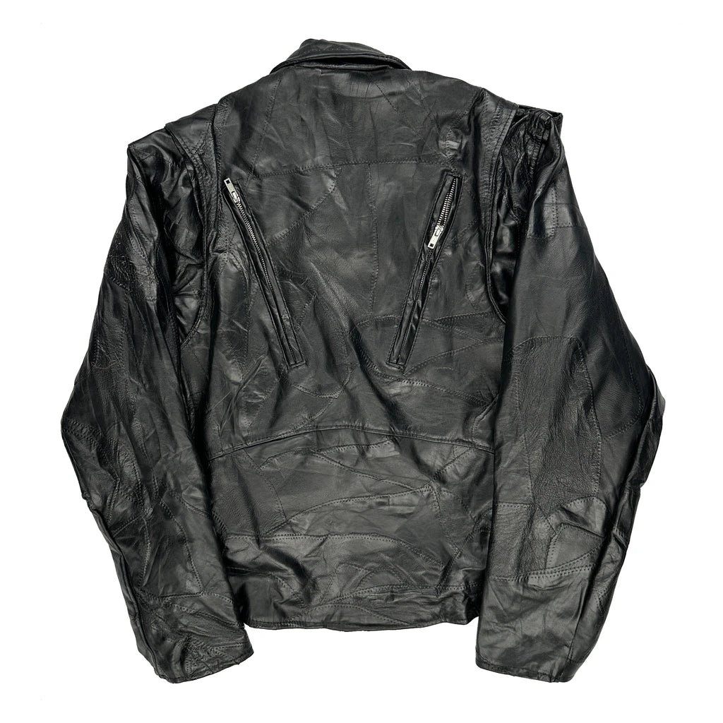 Buffalo Leather Diamondplate Motorcycle Leather Jacket - Medium Black Leather - Image 2