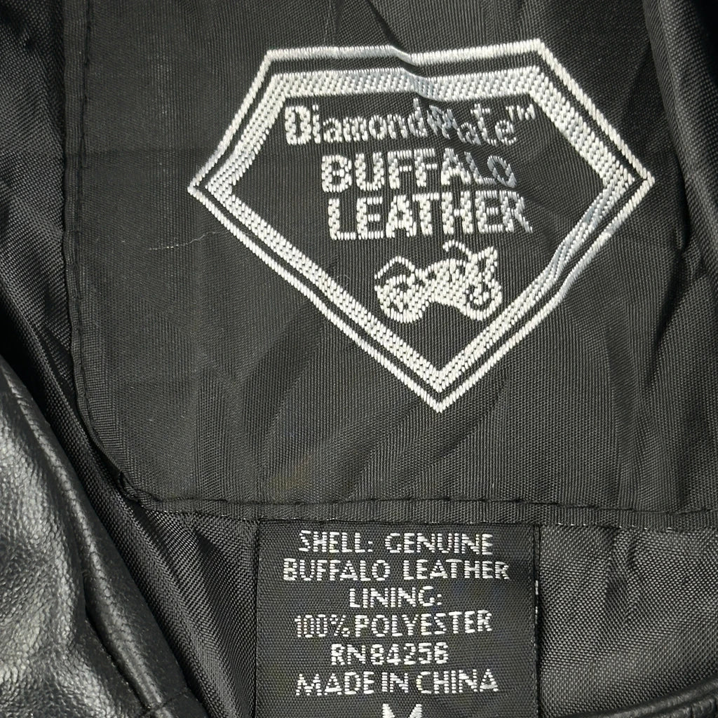 Buffalo Leather Diamondplate Motorcycle Leather Jacket - Medium Black Leather - Image 3