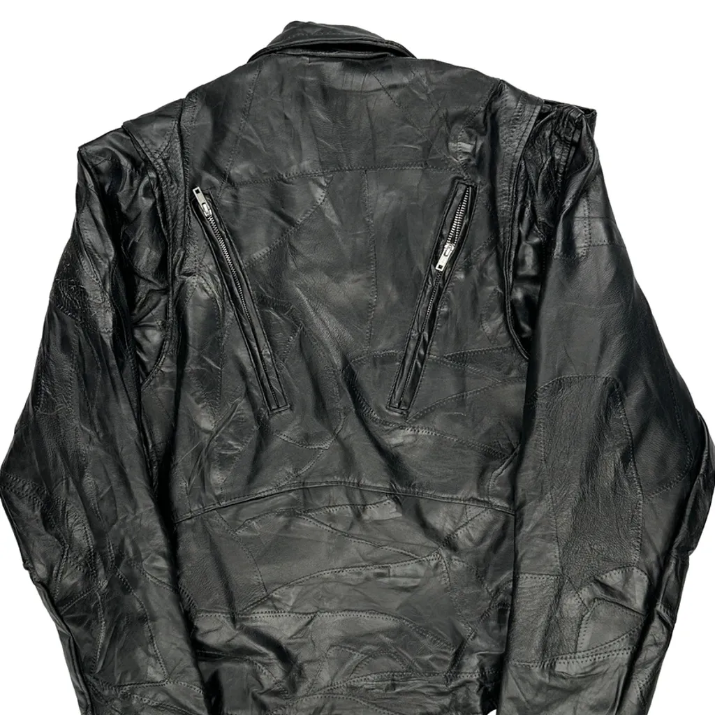 Buffalo Leather Diamondplate Motorcycle Leather Jacket - Medium Black Leather - Image 7