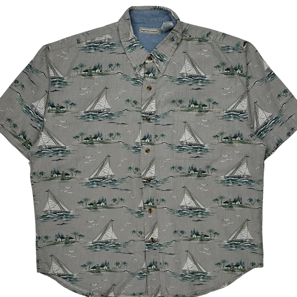 Bugle Boy Hawaiian Shirt - 2XL Grey Cotton - Image 5