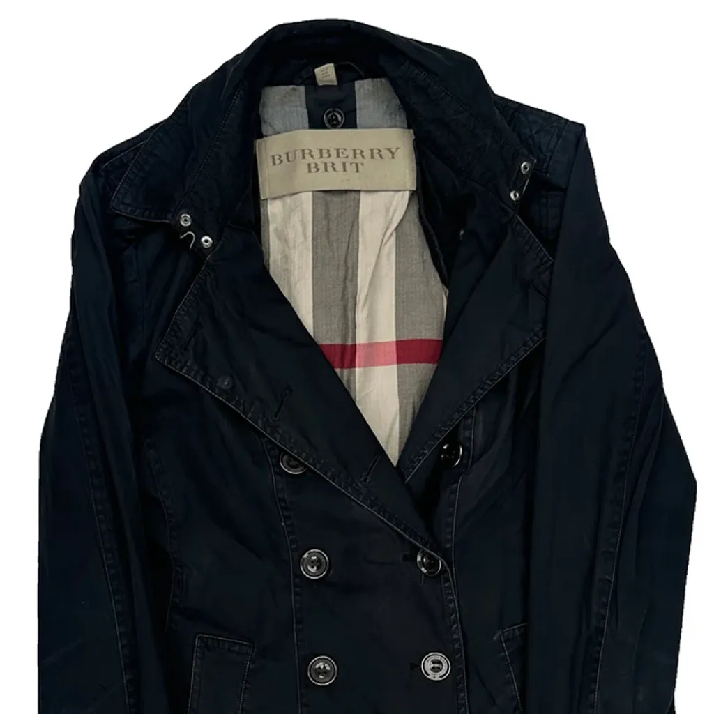 Burberry Brit Double Breasted Trench Coat - Small Black Cotton - Image 5
