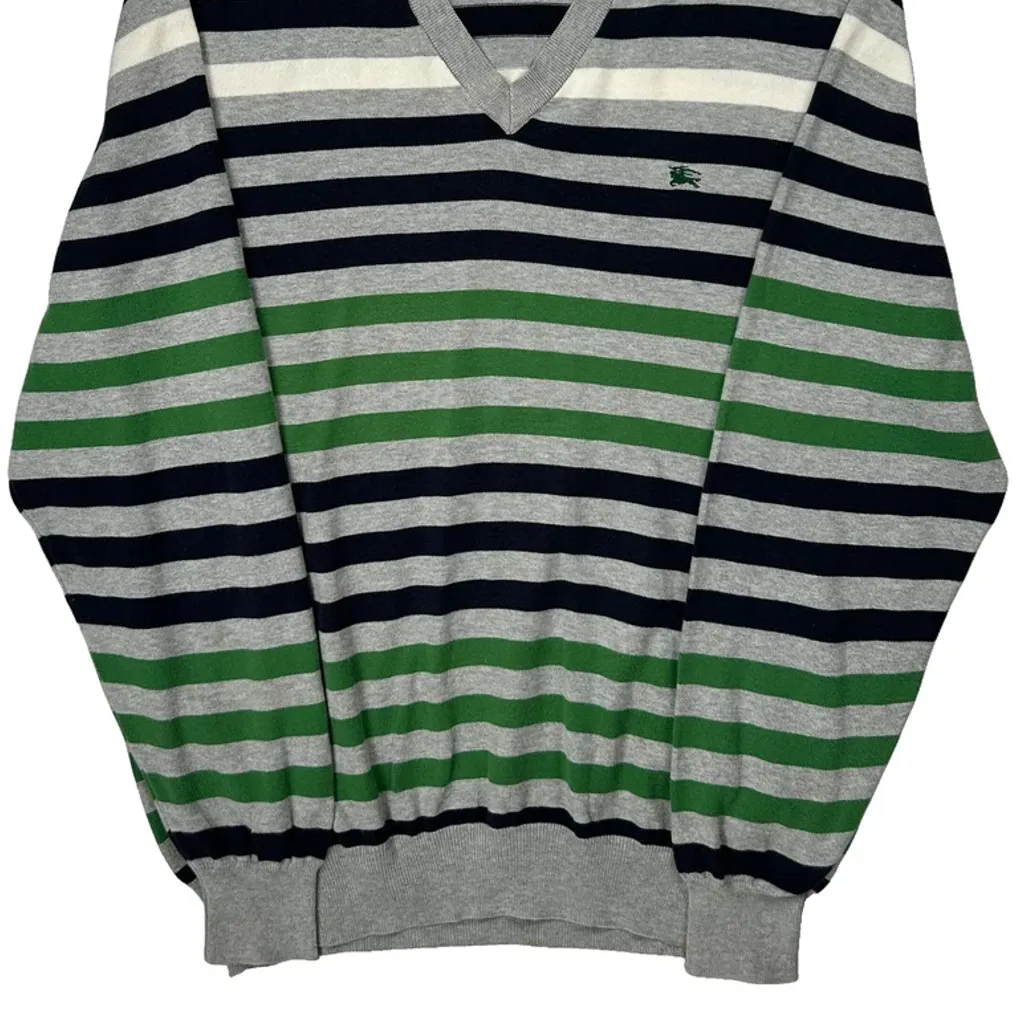 Burberry London Striped Long Sleeve T-Shirt - Small Green Cotton - Image 4