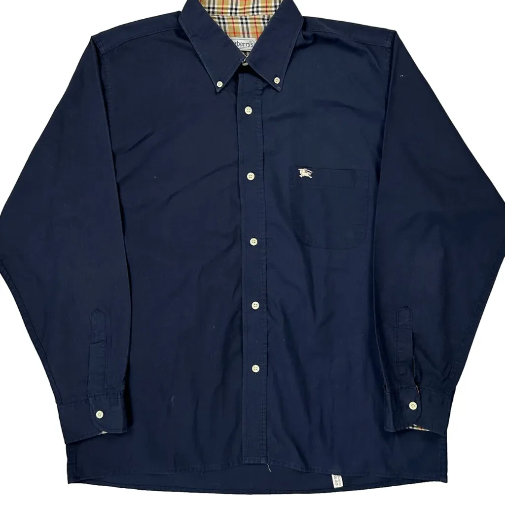 Burberry Checked Shirt - Large Navy Cotton - Image 6