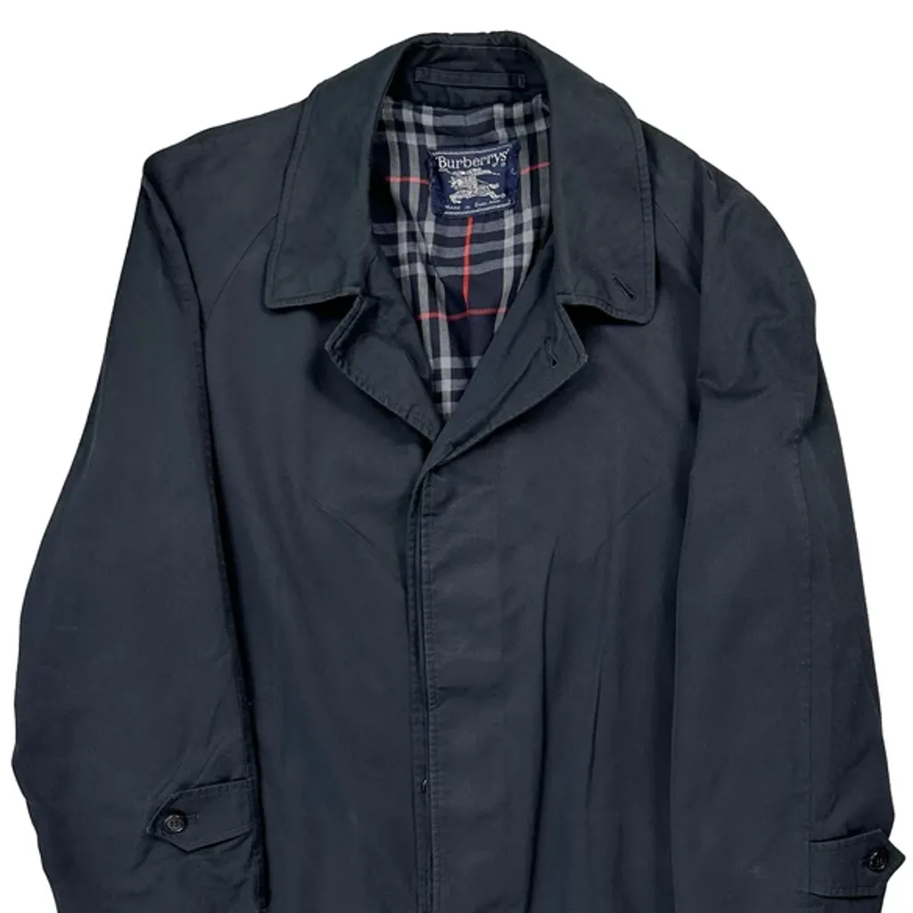 Burberry Checked Trench Coat - Large Navy Cotton - Image 7