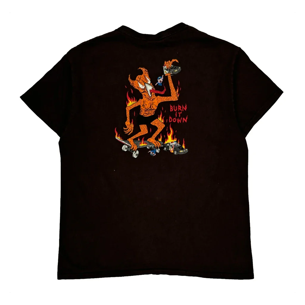 Burn It Down Thrasher Graphic T-Shirt - Medium Black Cotton - Image 2