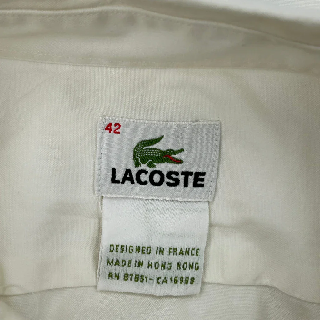 Button-Down Collar Lacoste Shirt - Large White Cotton - Image 3
