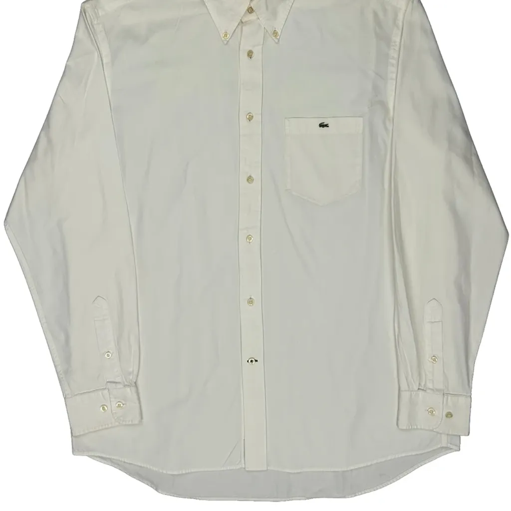 Button-Down Collar Lacoste Shirt - Large White Cotton - Image 4