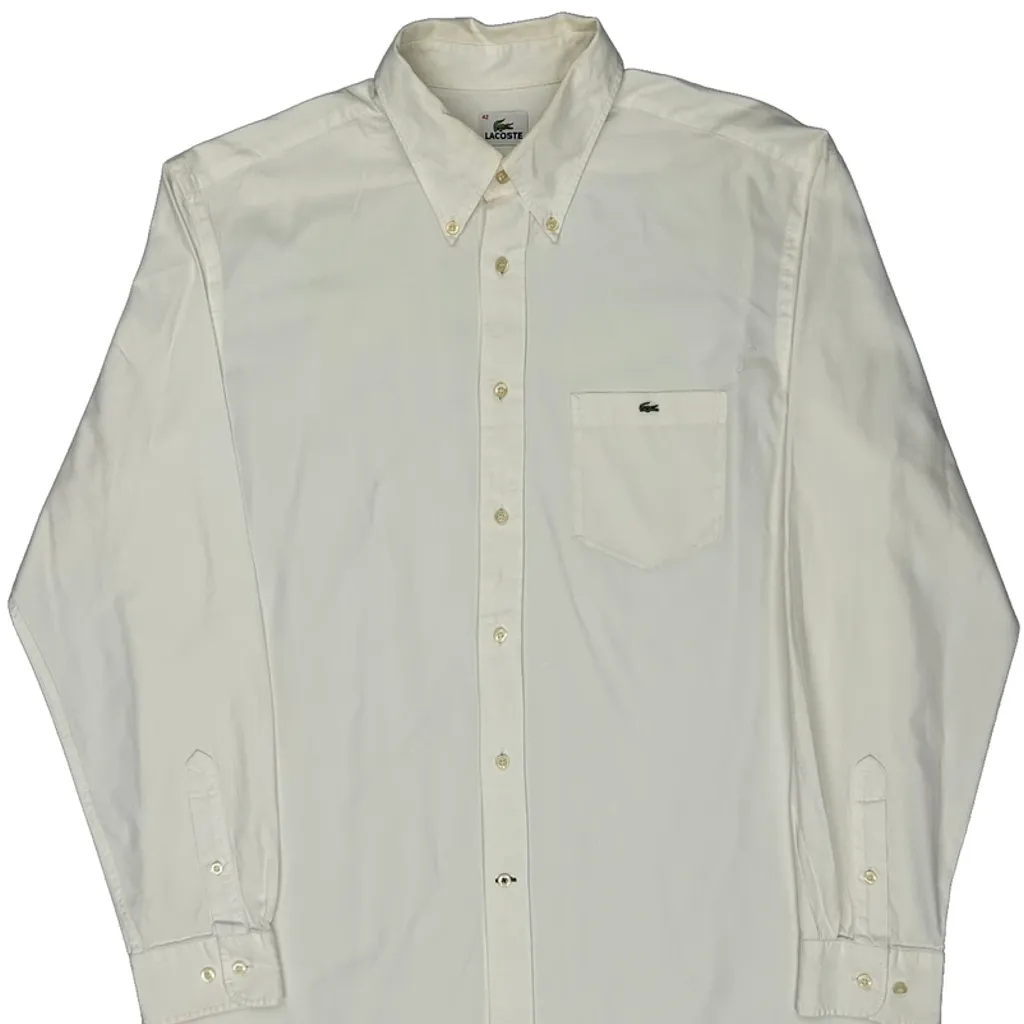 Button-Down Collar Lacoste Shirt - Large White Cotton - Image 5
