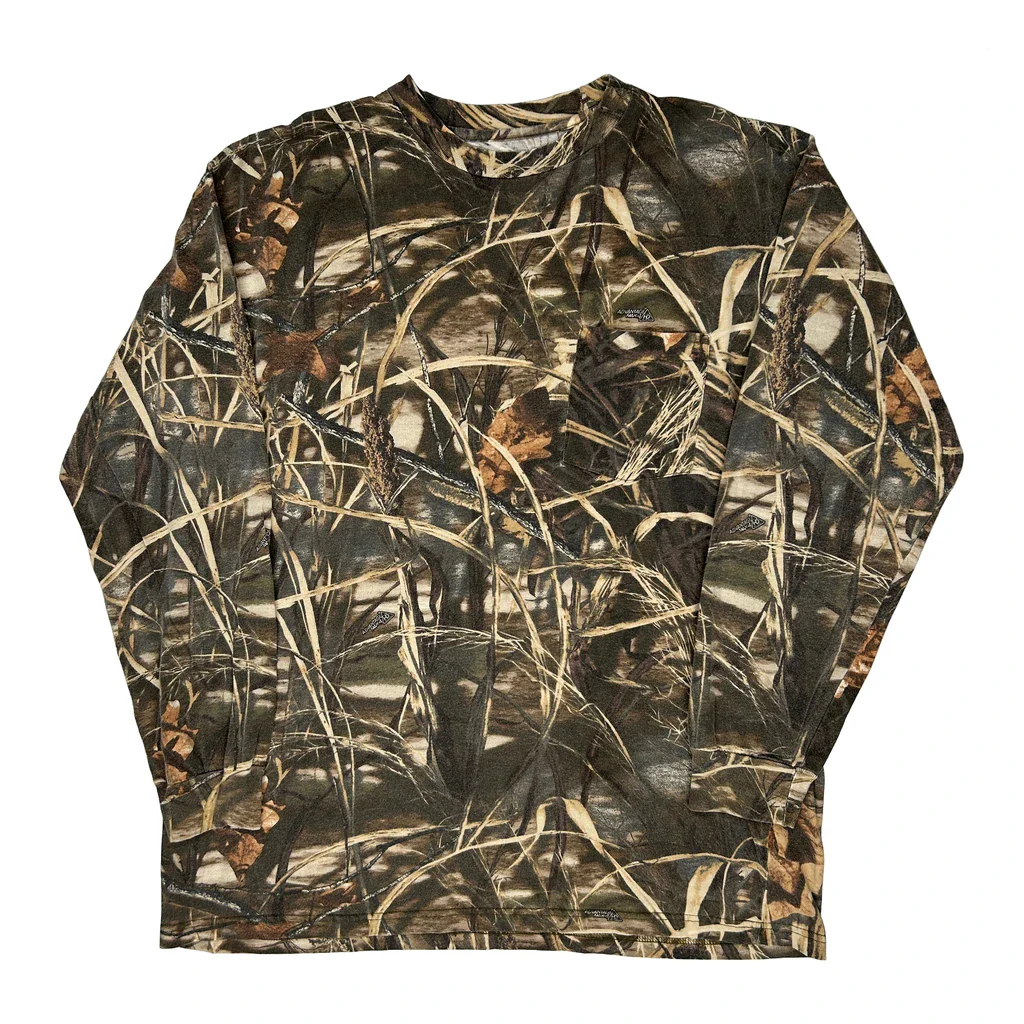 Cabelas Camo Long Sleeve T-Shirt - XL Green Cotton
