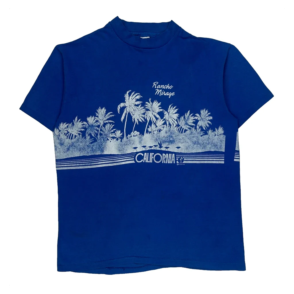 California Hanes Single Stitch T-Shirt - Large Blue Cotton