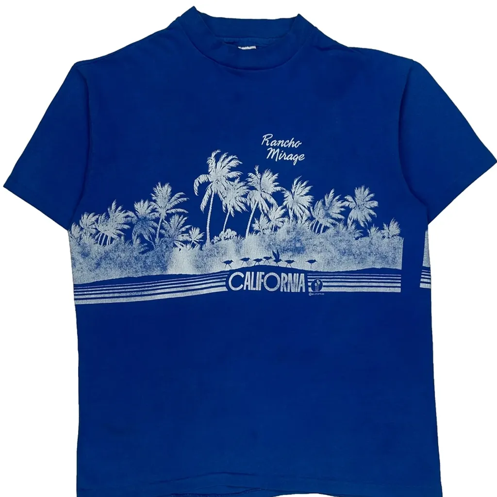 California Hanes Single Stitch T-Shirt - Large Blue Cotton - Image 4