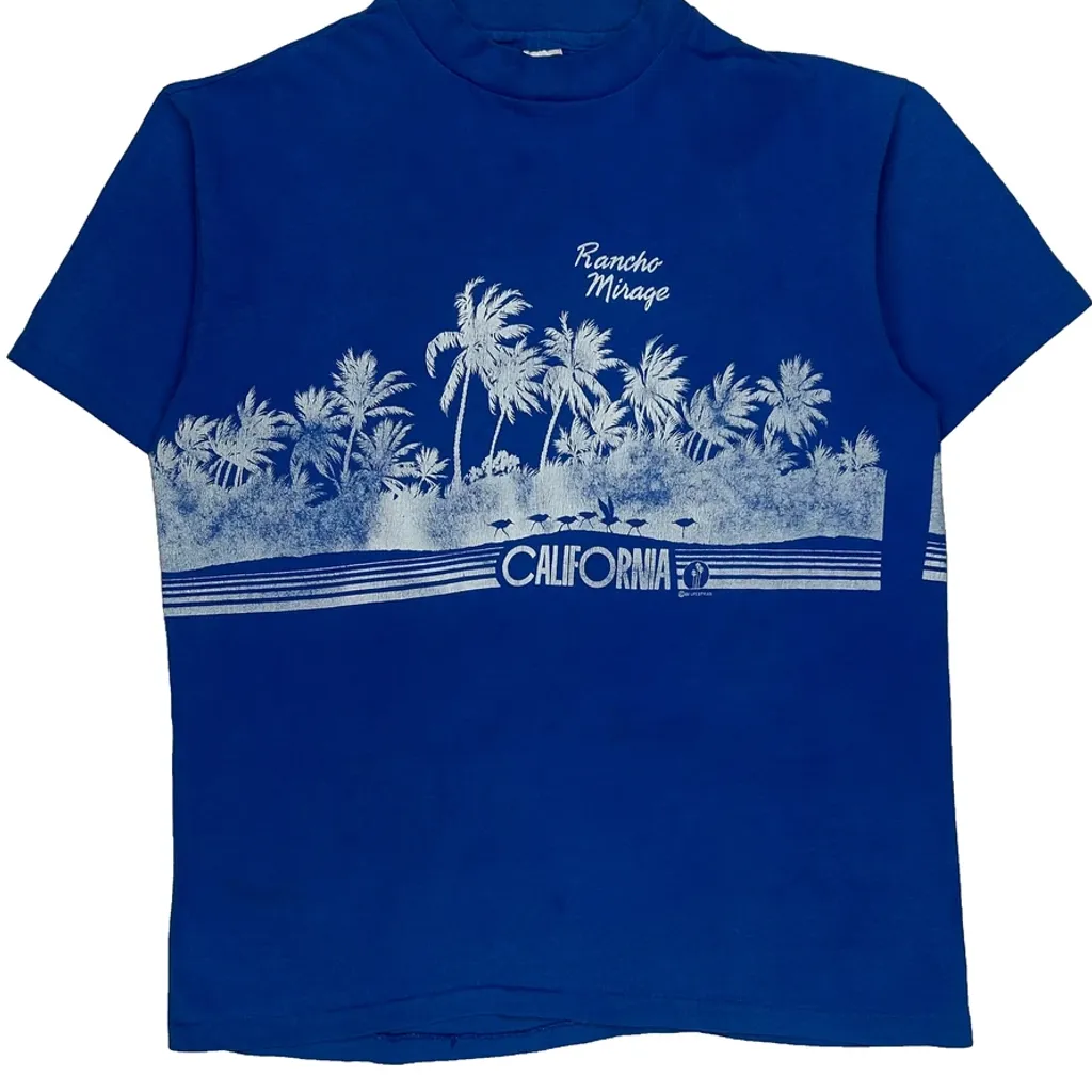 California Hanes Single Stitch T-Shirt - Large Blue Cotton - Image 5