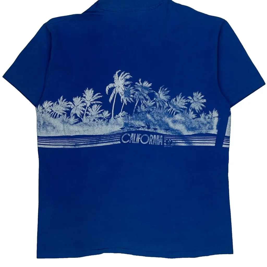 California Hanes Single Stitch T-Shirt - Large Blue Cotton - Image 6