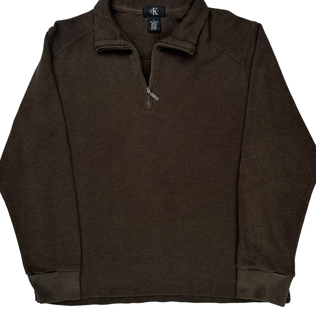 Calvin Klein 1/4 Zip - Large Brown Cotton - Image 4