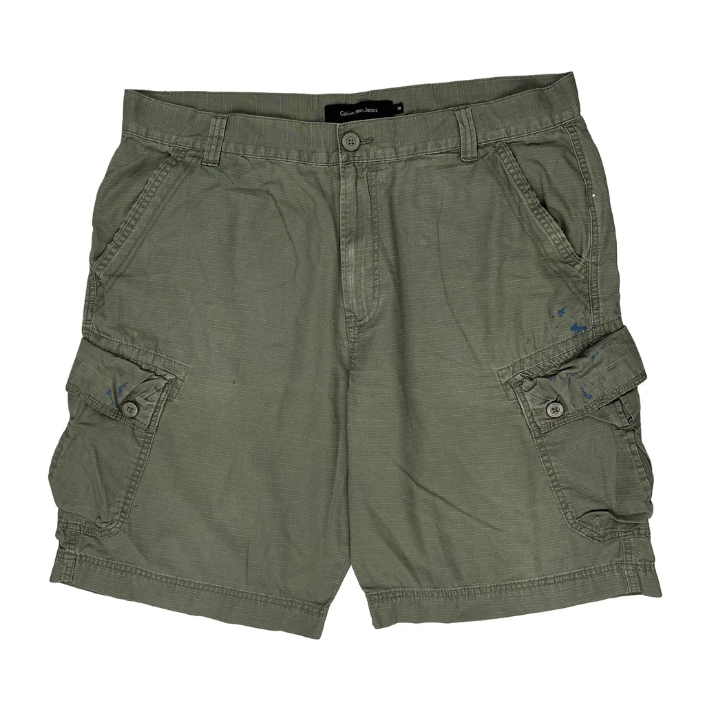 Calvin Klein Jeans Cargo Shorts - 38W 11L Green Cotton - Image 2
